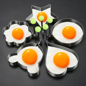 Egg Ring Molds for Cooking, 5-Piece Set: Frying Pan Egg Rings, Stainless Steel Egg Rings, Heart-Shaped, Flower-Shaped, Star-Shaped, Miha, and Round Pancake Mold Set; Egg Ring Molds for Frying Eggs and Steaming Egg Pouches