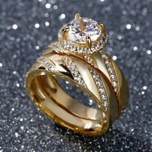 Set of 2 14K Gold Rings with Sparkling Zirconia Stones for Women – Everyday, Engagement & Valentine’s Day Jewelry