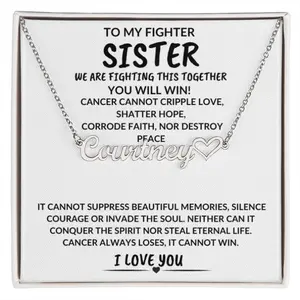 To My Fighter Sister Cancer Fighter Warrior Survivor Encouragement Necklace Gift - Add Name to Personalize