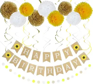 Sunflower Birthday Decorations - Pack of 20, Happy Birthday Banner, Tissue Paper, Swirls, Garland, Happy Birthday Decorations, Birthday Decorations for Women, Birthday Party Decorations