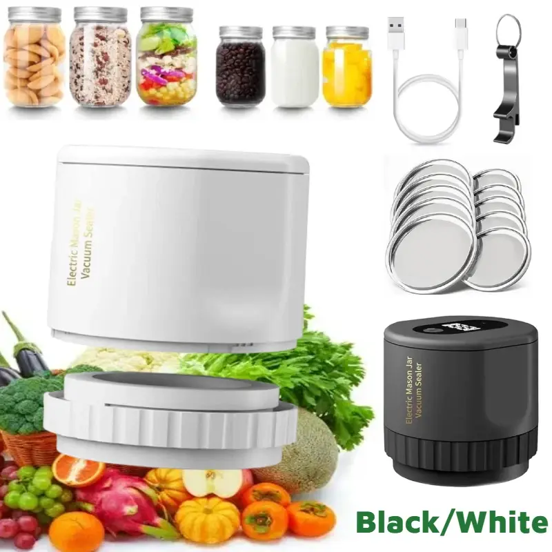 BaLashov Portable Electric Jar Vacuum-Sealing Kit - 2026 Fully Automatic 1-Button Device, Small Footprint Household Kitchen Vacuum Sealer for Wide/Regular Mouth Mason Jars (Black/White), Vacuum-Sealing Vacuum Sealers