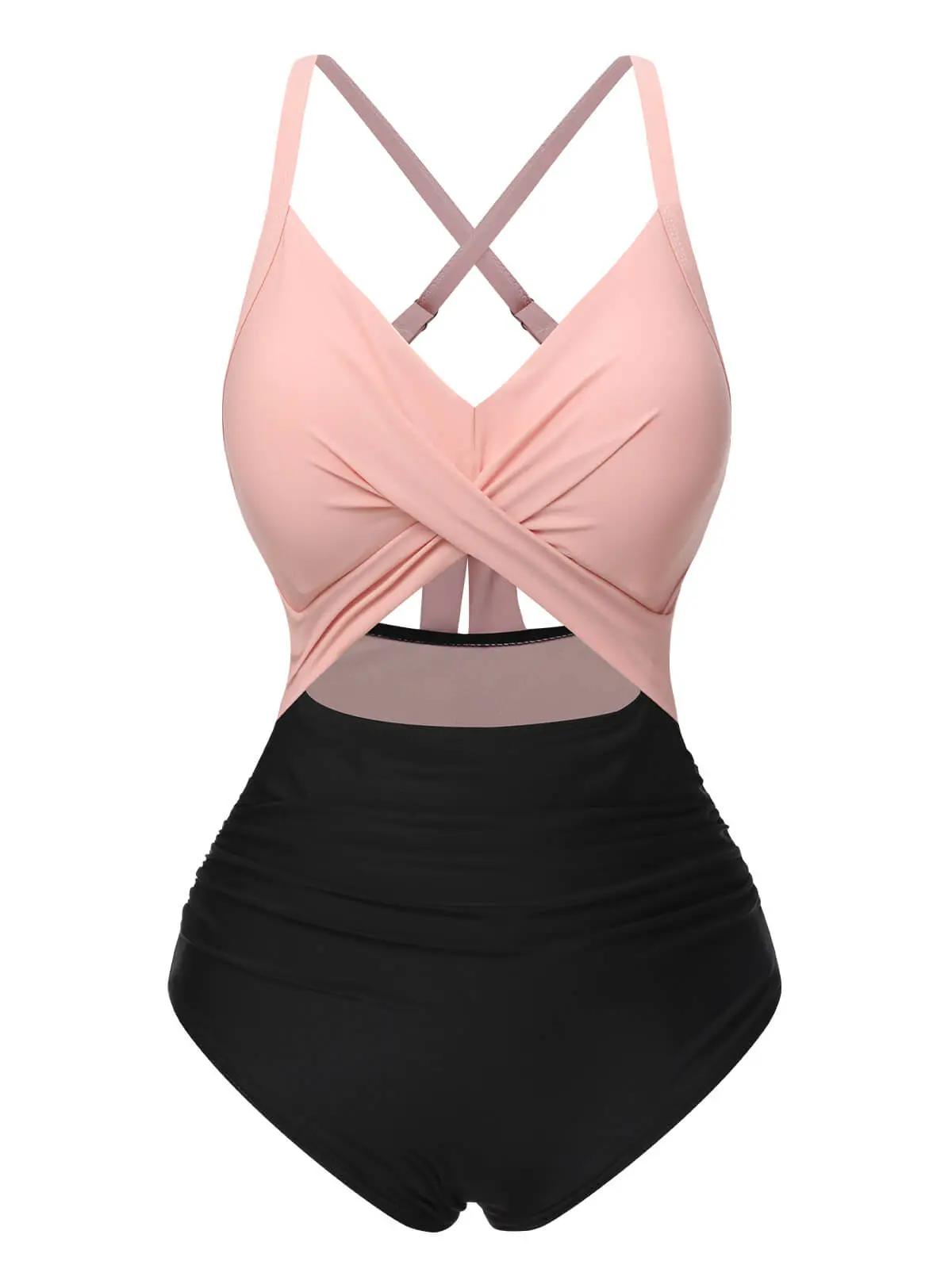RETRO STAGE Women's 1940s Pink & Black Hollow Waist Patchwork 1-Piece Swimsuit - 82% Polyester, 18% Elastane, Medium Stretch, Wireless Bra, Non-Removable Pads, Multi-Size Beach Bathing Suit, One Piece Swimsuits Beachwear Fit