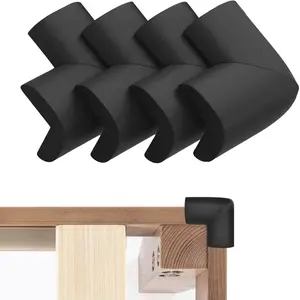 Bed Frame Corner Protector Black: 4 Pack Foam Rubber Guards Bumpers for Bed Table Cabinet Corner Safe Impact Absorption for Kids & Seniors (4, Black)-USA
