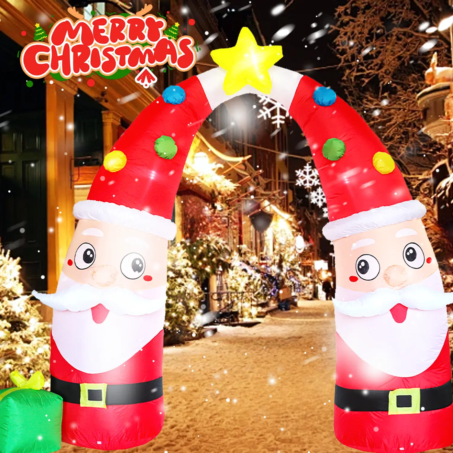 8.85FT Christmas Inflatable Santa Claus Archway Outdoor with Build-in LED Lights, Blow up Xmas Arch Decorations for Yard Garden Lawn