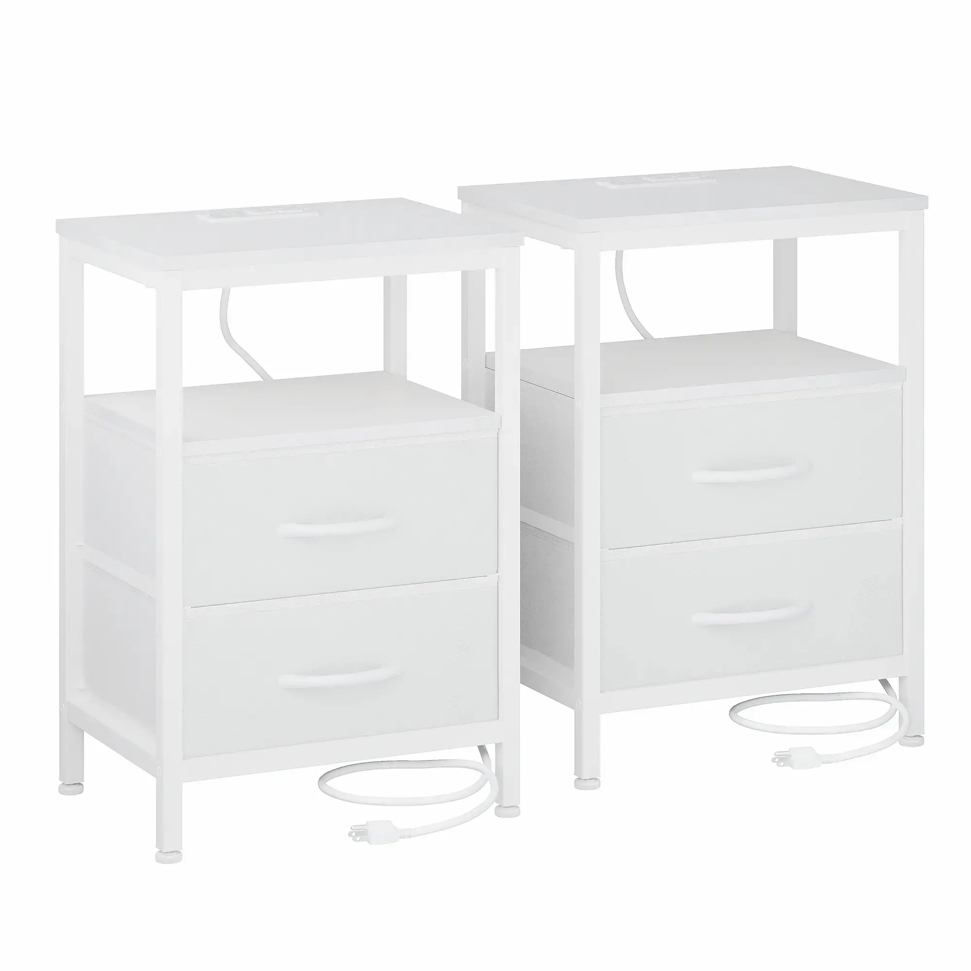 Set of 2 Nightstands with Charging Station - 2 Fabric Drawers, USB Ports, AC Outlets, Adjustable Middle Shelf, 66 lbs Capacity, 4.9-ft Power Cord Bedroom Decor Bedside Table Furniture