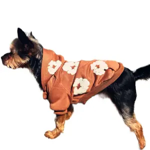 Custom Small Dog Hoodie - Brown with Floral Design, Soft Fabric, Ideal for Small Dogs. Glow in the dark puff print  hoodie