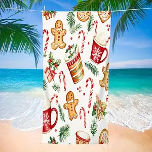Vintage Gingerbread & Candy Cane Pattern Microfiber Beach Towel, Oblong Fantasy-Themed Bath Towel for Summer