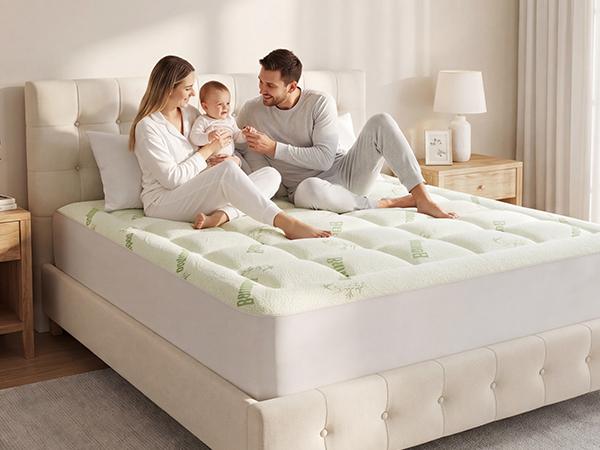 【Back to School】Ultra Soft Mattress Topper，Viscose Made from Bamboo Pillow Top Mattress Pad，Naturally Cooling for Hot Sleepers, Mattress Toppers, Bamboo Topper Mattress