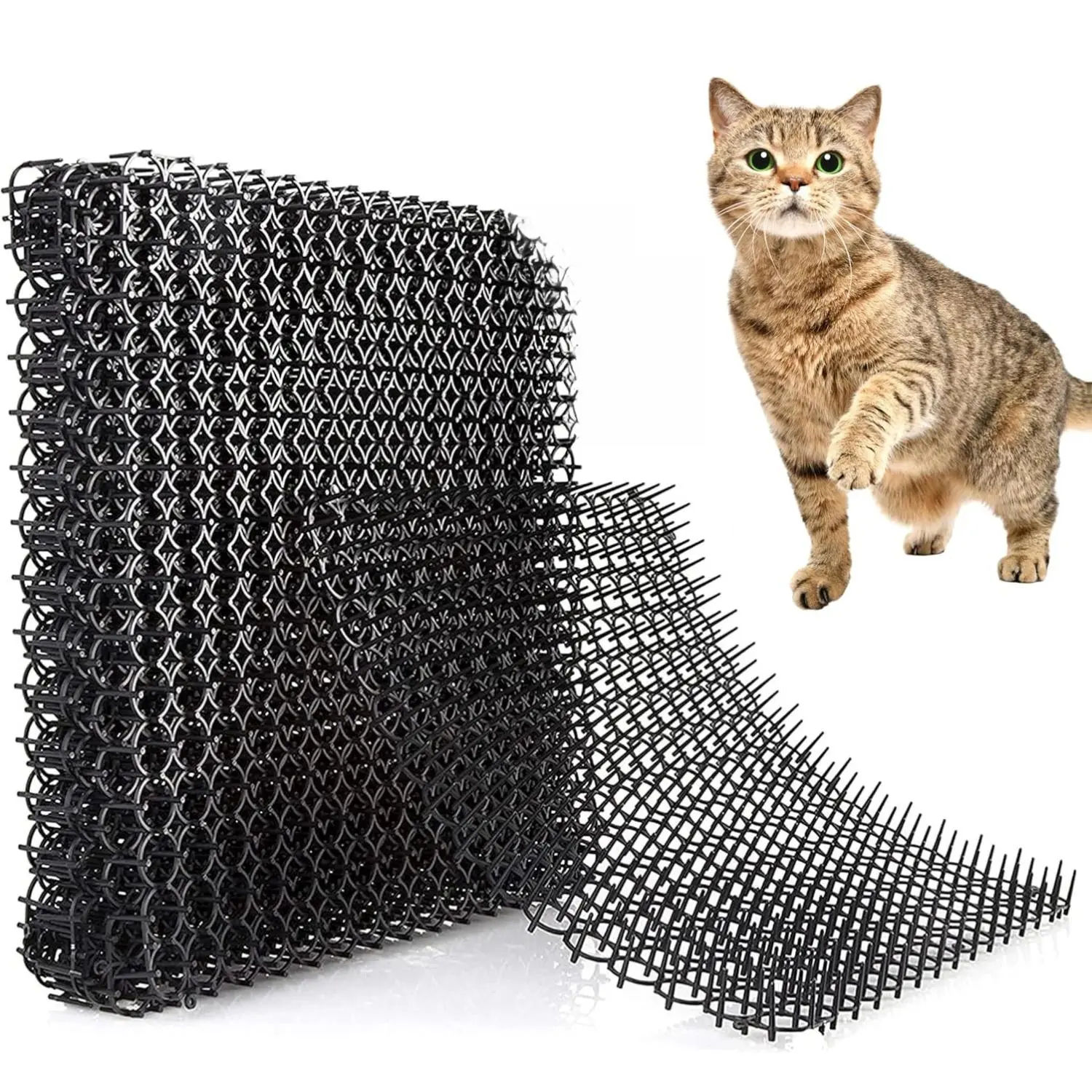 Cat Deterrent Pad Set of 10 - 16 x 13 inch Flexible Plastic Spike Mats with 1 Inch Spikes for Indoor & Outdoor Use - Protect Furniture & Garden Beds from Scratching Cats & Dogs - Black