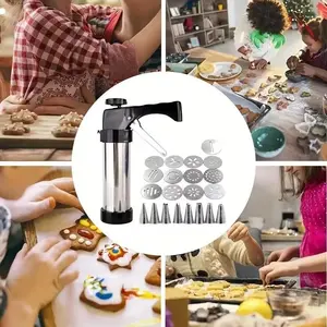 22pcs Cookie Press Extruder Set, 13 Flower Shapes & 8 Piping Nozzles, Non-Electric Kitchen Essential, Perfect for Holiday Baking