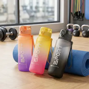 650ml Modern Gradient Plastic Water Bottle - Stylish Flip-Lid, Leakproof, Single-Hand Grip Sports Kettle, Portable for Gym & Outdoors, Ideal Mother’s Day Gift for Summer Juices, Coffee, Tea