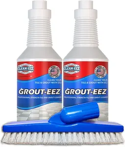 Clean-eez Grout Cleaner 2 Pack with Stand-Up Brush Attachment - Stain Remover Heavy-Duty Scrubber - Bathroom Shower Ceramic Porcelain Tile & Grout Only - Easy Control Flip Top Cap - 32 oz