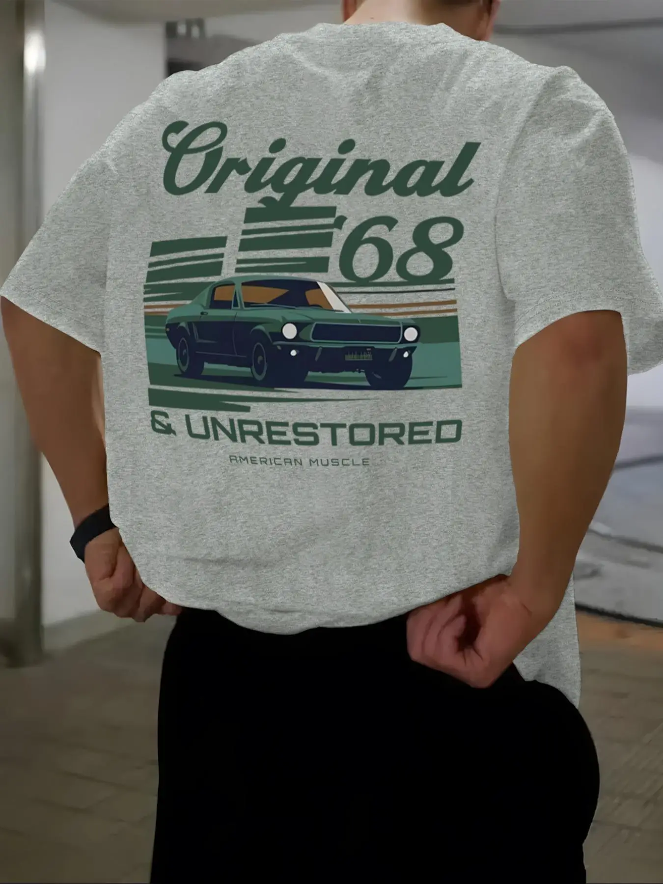 Men's Regular Fit Vintage Car & Letter Print Round Neck Shortsleeve Tee, Casual Short Sleeve Crew Neck T-shirt for Daily Streetwear, Men's Top for All