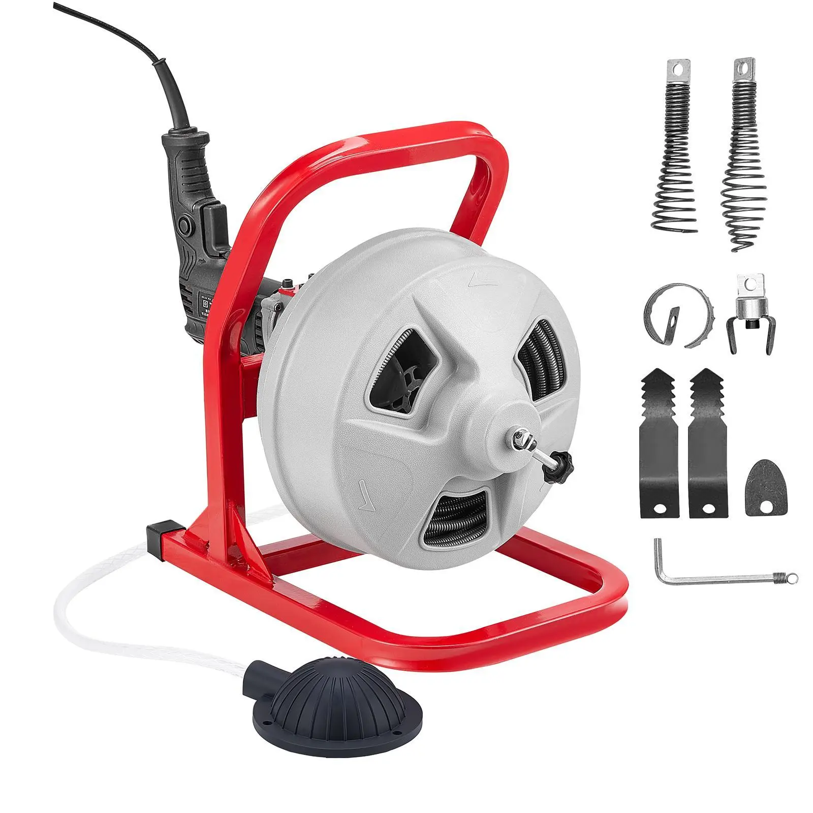 【summerfinds】VEVOR Drain Cleaner Machine 50 FT x 5/16 Inch, Sewer Snake Auger with 228RPM Electric Drill, Manual Feed Drain Cleaning Machine with 6 Cutters & Air-activated Foot Switch for 2" to 4" Pipes