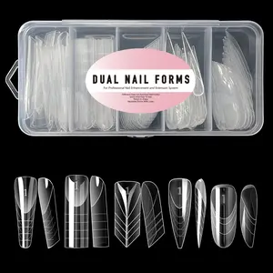 75pcs French Zone Dual Nail Form Full Cover Quick Building Gel French Molds Tips Nail Extension Reusable Acrylic Top Manicure False Nail Tips