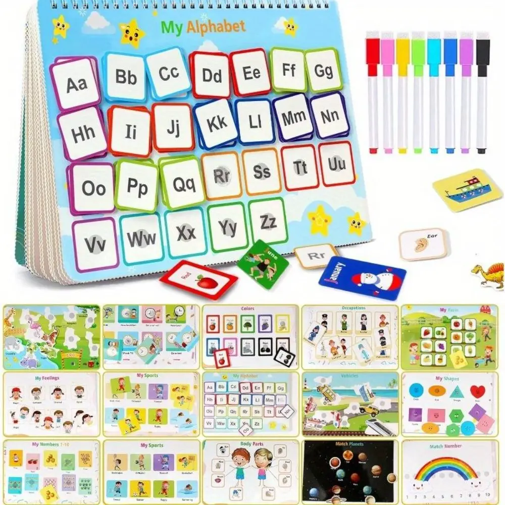 Shining Energy Montessori Busy Book Set - 30-Theme School Educational Supplies with Alphabet, Number Cards, Toddler Learning Activities, Preschool at Home Tools for Neurodivergent Kids, Promotes Number Understanding & Learning Fun