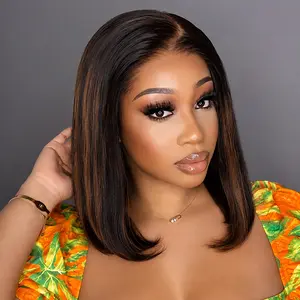 CindiRiver 250% Pre Cut 5x5 Glueless Bob Wigs 100% Human Hair Straight HIghlight Brown Color 1B/30 & 4/27 Ready to Wear HD Lace Front Wig Pre Bleached  Pre Plucked  Put on & Go Natural Color with Drawstring For Black Women Beginner Friendly  SummerVibes