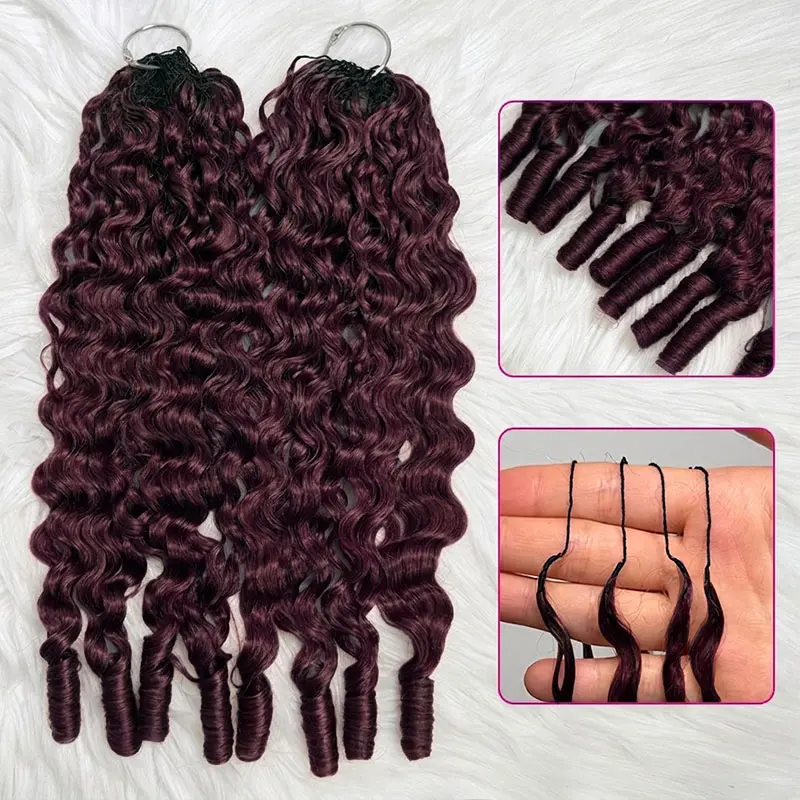 ISEE HAIR Blackcurrant Brunette Burmese Curly Crochet Human Hair, Invisible Miracle Knots Pre-Separated Crochet Braiding Hair for Boho Braids, Goddess Braids, Knotless Braids, #SoHoChic #TikTokShopBackToSchool