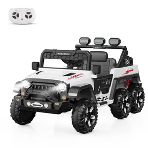 GARVEE Ride-On Electric Car with 6 EVA Wheels and 4WD, Powered by 24V Battery, Featuring Remote Control, 3 Adjustable Speeds, Soft Start, Battery Display, and Music in White