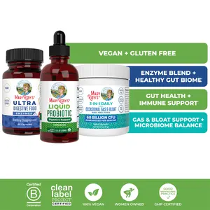 MaryRuth's Digestive Comfort & Gut Support Bundle - 3-in-1 Gas & Bloat Powder 0.5 oz - Organic Liquid Probiotic 4 oz - Ultra Digestive Food Enzymes 60 ct