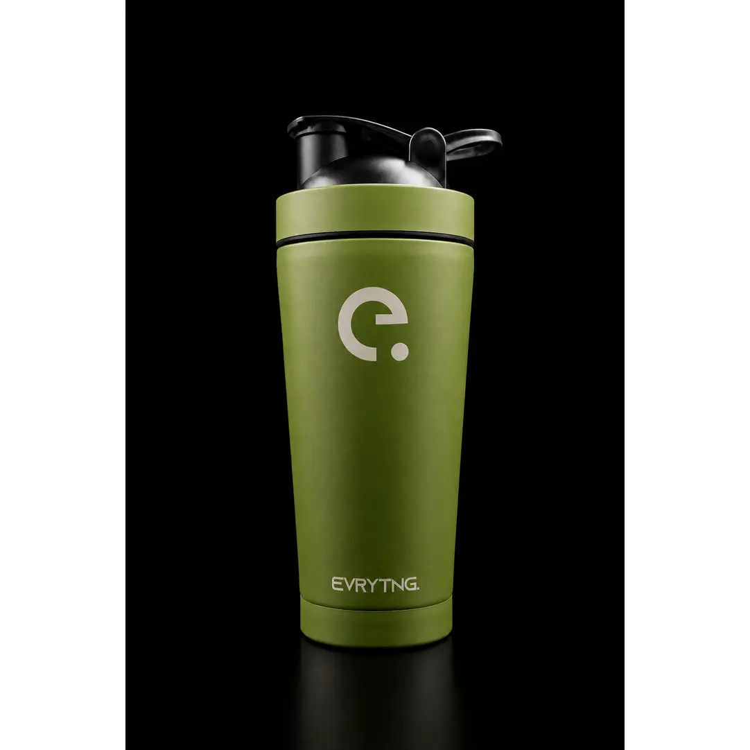 EVRYTNG Stealth Titan — Green Stainless Steel Insulated Shaker Bottle, Premium 25 oz Protein Shaker Cup with Stainless Steel Mixing Ball, Leakproof Vacuum Insulated Gym Water Bottle for Protein Powder, Pre-Workout & Fitness