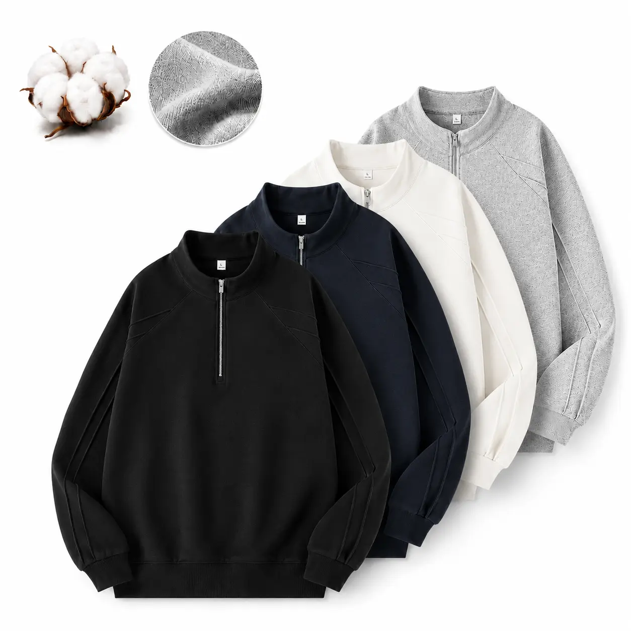 Men's Quarter-Zip Cotton-Blend Sweatshirt, Regular Fit Long Sleeve Pullover, Soft Breathable Machine-Washable Casual Streetwear for Fall, Winter