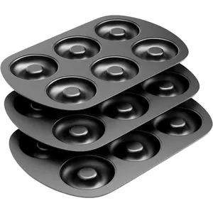 Non-Stick 6-Cavity Donut Baking Pans, Makes Individual Full-Sized 3 1/4" Donuts, Set of 3