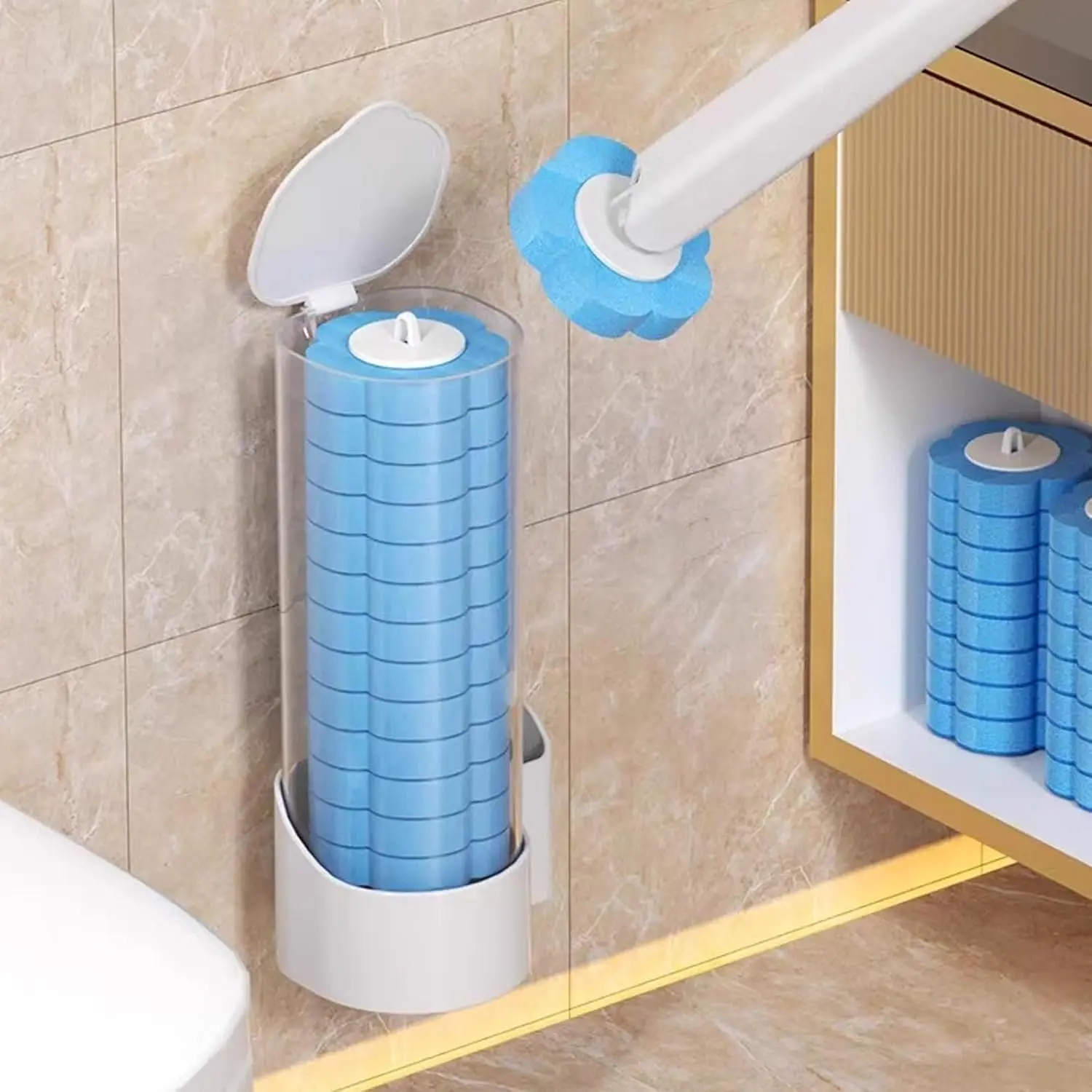 White Wall Mount Disposable Toilet Brush Kit, Equipped With 24PCS Disposable Replacement Refill Heads, Multi-Purpose Bathroom Cleaning Tool For Toilet Bowl, Urinal, Sink, Bathtub And Wash Basin Drain