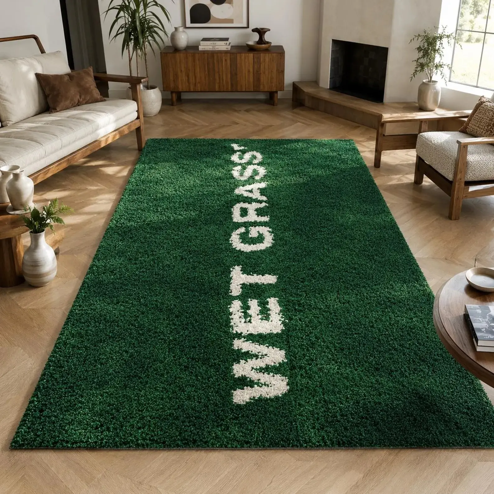 Custom Modern Wet Grass Area Rug, Handmade Tufted Wool Abstract Rug, Non-Slip Scandinavian Indoor Living Room Floor Decor