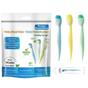 Pre-pasted Mini Travel Toothbrushes, Fluoride-Free Mint Flavor, No Rinse Needed, Individually Wrapped Disposable Toothbrushes, 40-Count, Ideal for Travel, Outdoor Use & Daily Oral Freshness