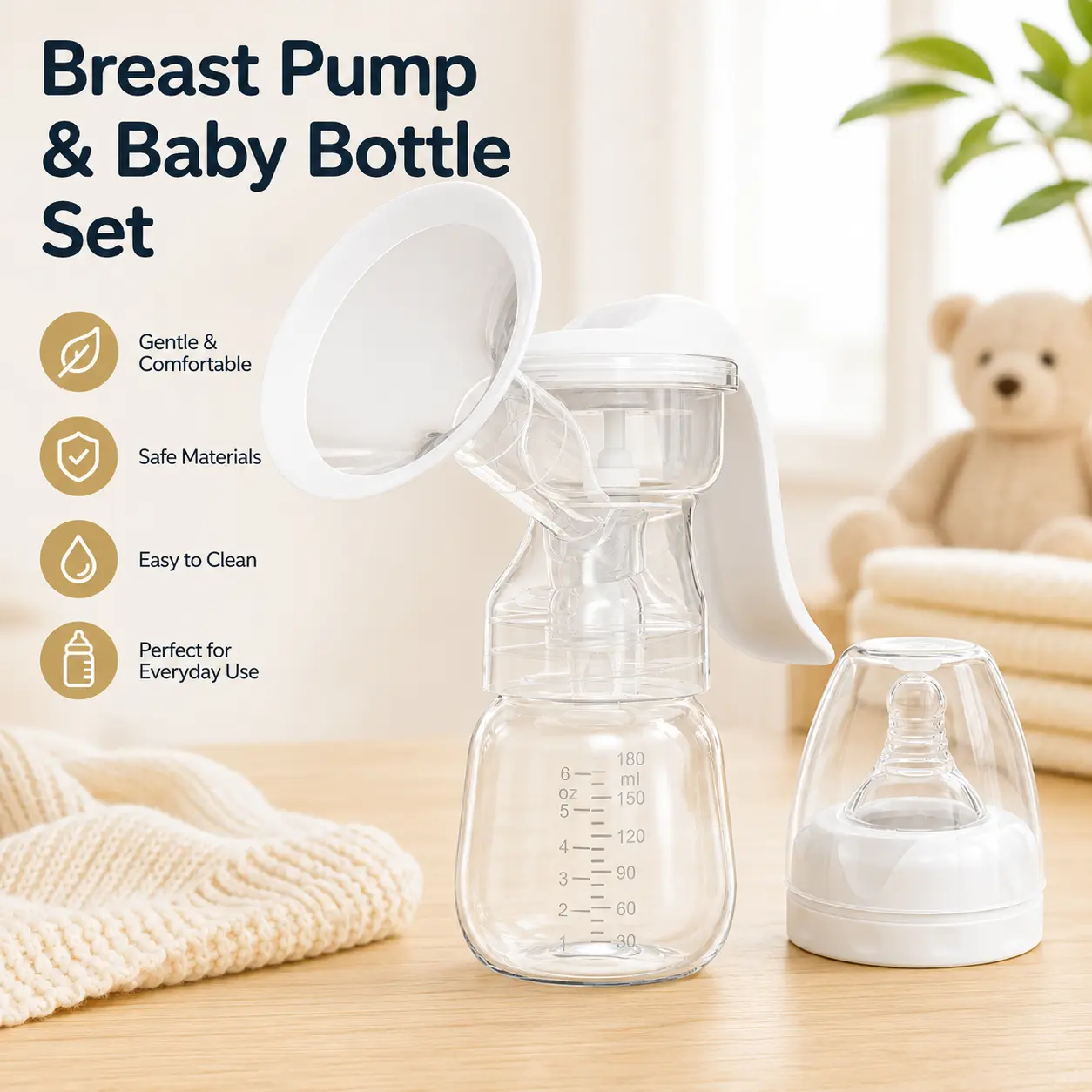 HOTMIR Portable manual breast pump bottle, combining milk expression, storage, and feeding in one, easily achieving multifunctional feeding Handheld Pump Hand Pump, Breast Milk Storage Solutions