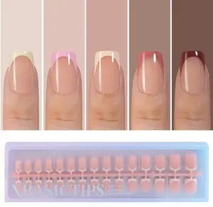 Misssix XBASICTIPS French Tip Press On Nails, 150Pcs French Gel Nail Tips Short Square, Soft Gel Pre-shaped No Need to File 3 in 1 Tips, Fake Nails