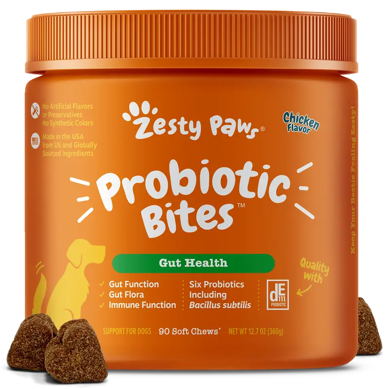 Zesty Paws Probiotic Bites for Dogs - Canine Nutritional Supplement with Six Probiotics for Gut Health & Immune Function