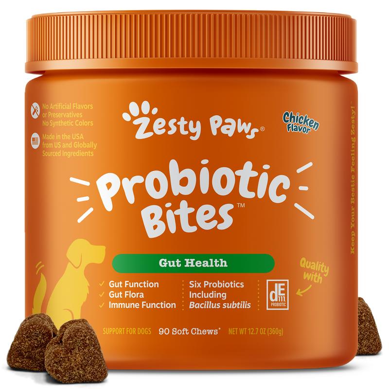 Zesty Paws Probiotic Bites for Dogs - Canine Nutritional Supplement with Six Probiotics for Gut Health & Immune Function