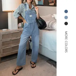 DanedviWomensDenimOverallsCasualLooseFitBibAdjustableStrapWideLegCapriJeanJumpsuits