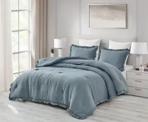 Chezmoi Collection Nora 3-Piece Ruffled Edge Trim Microfiber Comforter Set