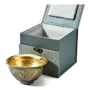 Premium 24K Gold Plated JianZhan Tea Cup Gift Set | Luxury Kiln-Changed Kung Fu Tea Cup