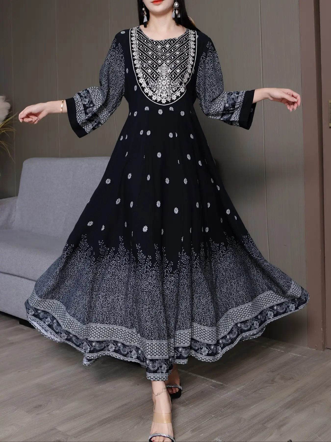 Women's Ethnic Pattern Embroidery Dress, Elegant Dress for Vacation Holiday Party, Ladies Spring Clothes