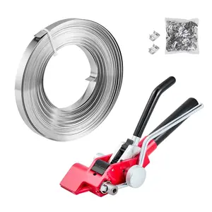 Steel Banding Strapping Kit With Heavy Duty Banding Sealer Tool, 100 Ft Binding Straps, 100 Metal Clasps, Manual Pallet Packaging Strapping Kit For Warehouse, Transportation And Industrial Bundling