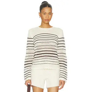 Madewell Rosie Textured Femme Pullover Sweater in Ivory & Chocolate Stripe