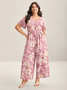 【Summer Turn-Up】BlOOMCHIC Plus Size Floral Print Back Tie Jumpsuit [M-6X] 2026 Summer Pick for Mother's Day