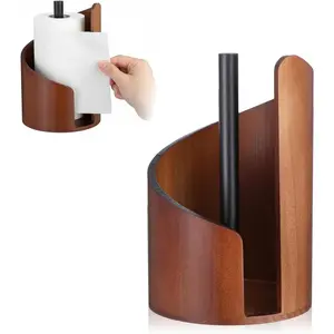 Paper Towel Holder, Natural Mango Wood Countertop Stand for Jumbo Rolls with Iron Base Wooden Paper Towel Holder for Kitchen Dining Table Home Decor