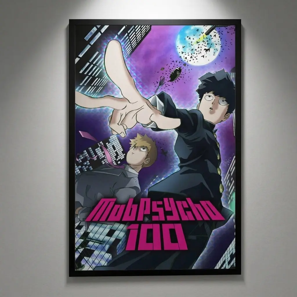 Mob Psycho 100 Anime Poster Wall Art Shigeo Kageyama Reigen Arataka Canvas Print Room Decor Gifts, Eco-Friendly Material Premium Quality, Black Frame / Canvas Wrap / Unframed Poster Available