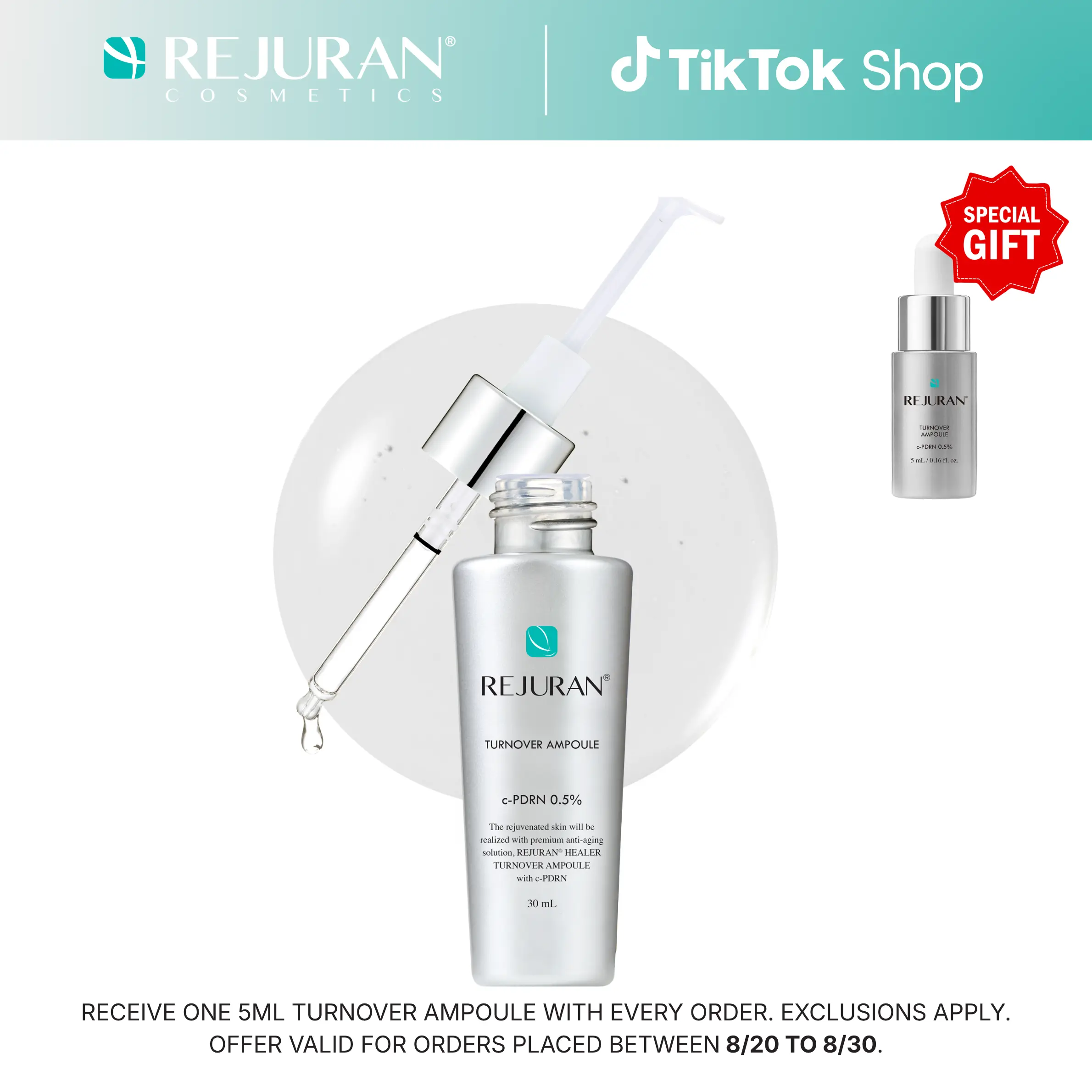 REJURAN Turnover Ampoule, c-PDRN - Anti-Aging Face Serum for Firmness, Radiance, Youthful Skin, Korean Skin Care (1.01 fl oz)
