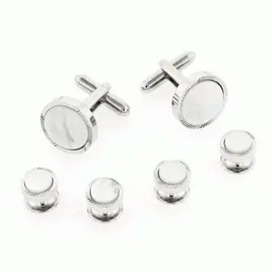 Genuine Mother of Pearl Grooved Circular Cufflinks and Studs