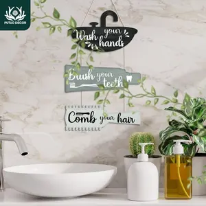 Wooden Hanging Sign Decor, 2D Flat Wall Art Decoration Bathroom Decorations for Home Farmhouse Toilet Bathroom Washroom, Gift