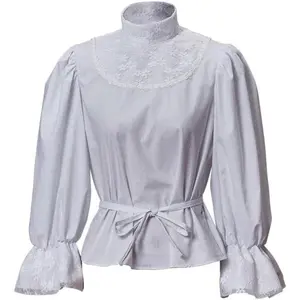Edwardian Blouse Renaissance Costume Fashion Top Long Sleeve Flower Embroidered Shirt for Women