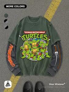 Ninja Turtle Heroes in a Half Shell Graphic T-Shirt, Cotton Blend, Vintage Washed Style, Loose Fit, Streetwear Fashion