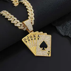Playing Card Poker Pendant Necklace for Women Men Zinc Alloy Punk Good Luck Ace of Spade Royal Flush Games Chic Necklace Unisex Rock Fashion Jewelry Gifts