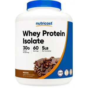 Nutricost Mocha Whey Protein Isolate Edible Powder Dietary Supplement - 5 LBS, Non GMO, Gluten Free, Natural Fitness Support